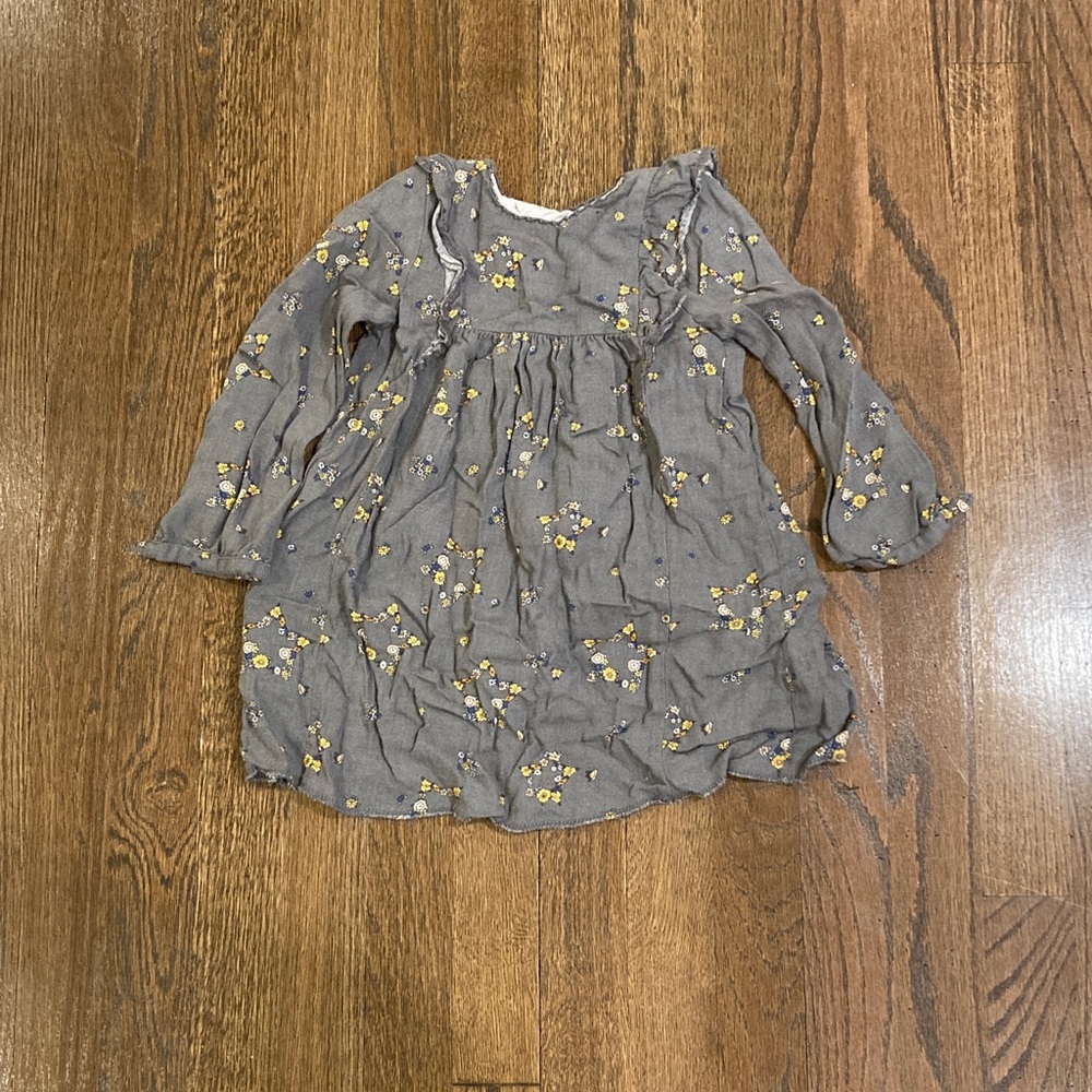 Zara Gray Kids Dress with Yellow Floral Pattern